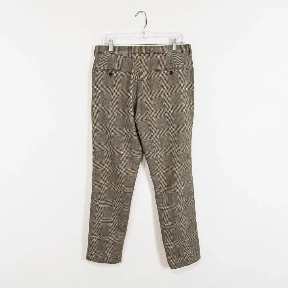 J.Crew Ludlow Slim Plaid Trouser Pants Tan brown Glen Plaid size 31